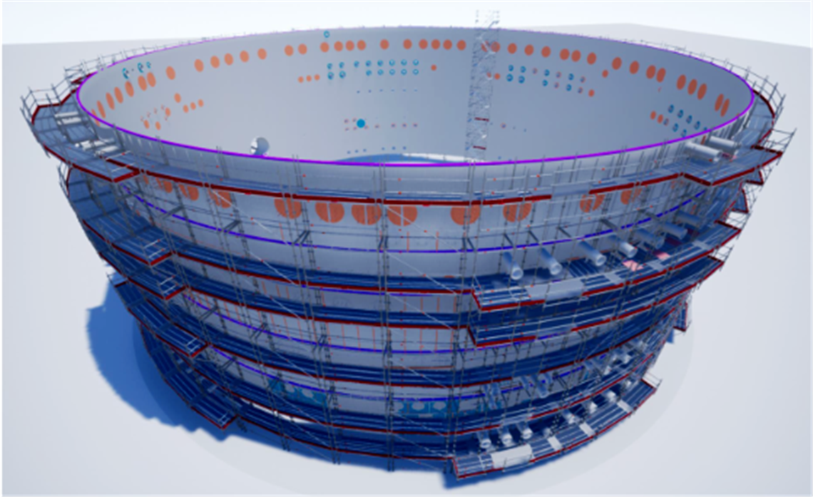 A computer design of the scaffolding for the one of the containment liner structures